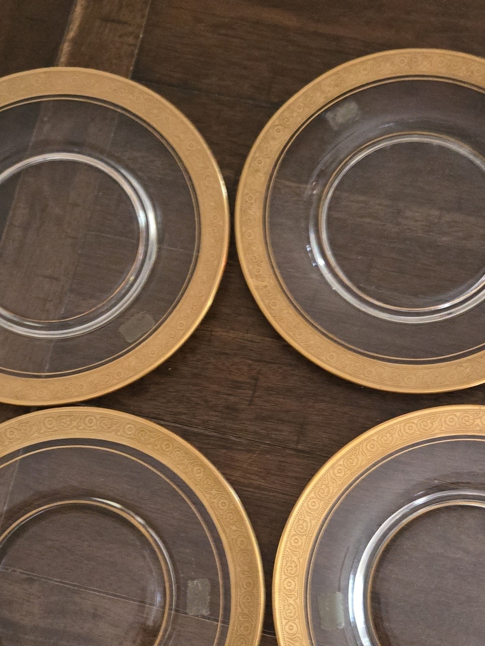 Clear Glass Salad Plates with Gold Rim - Set of 4